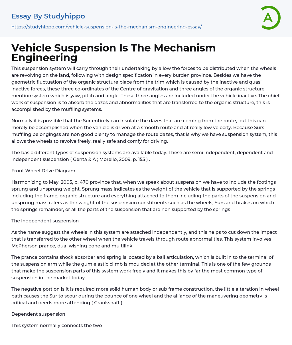 Vehicle Suspension Is The Mechanism Engineering Essay Example