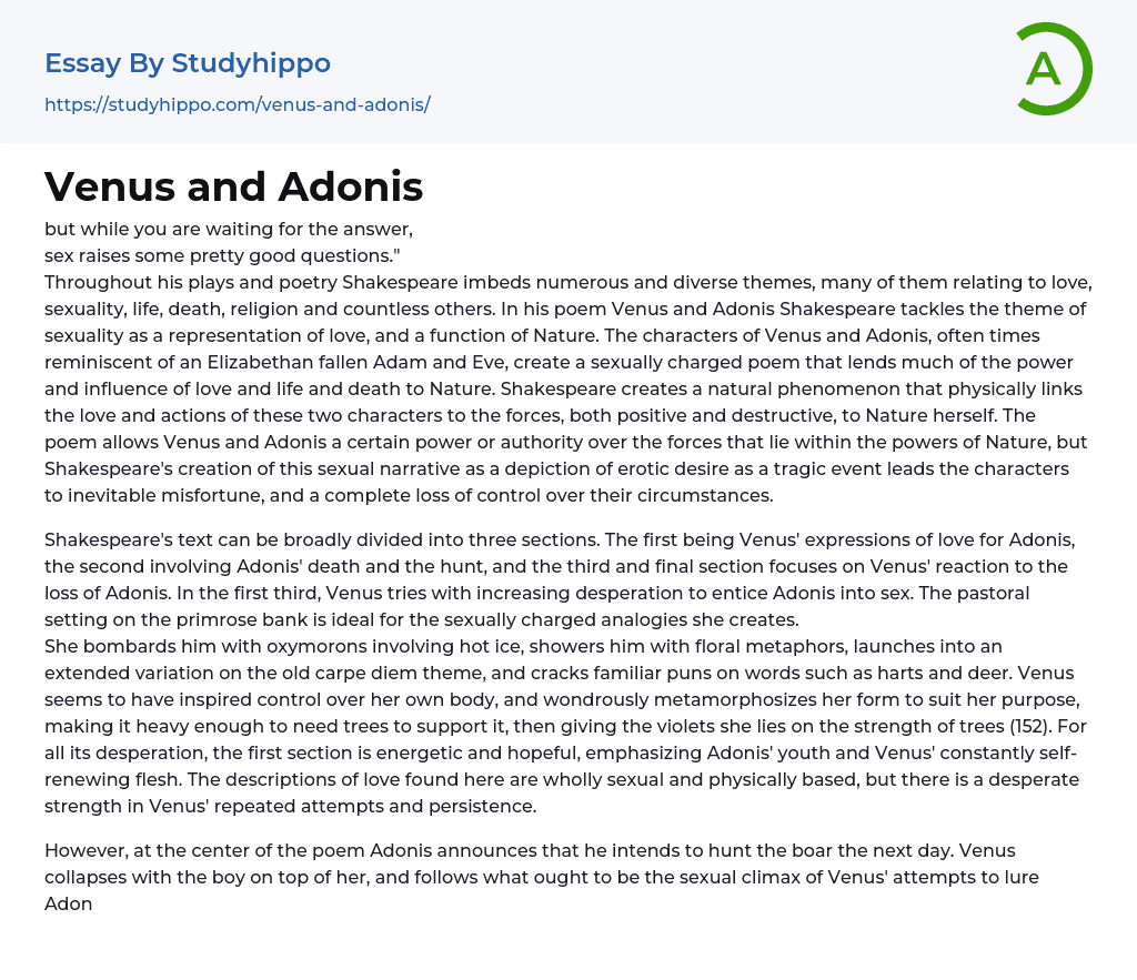 Venus and Adonis Essay Example