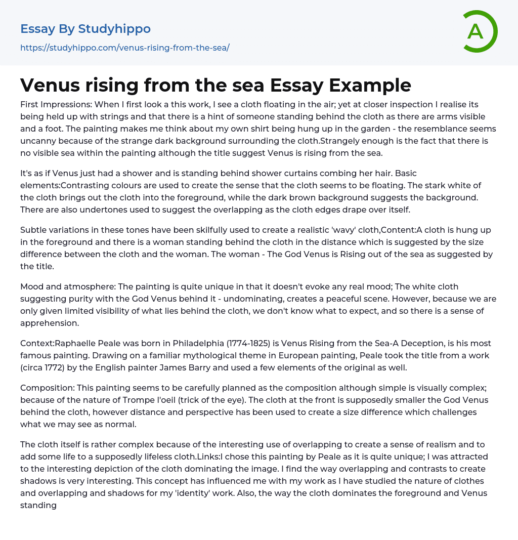 Venus rising from the sea Essay Example