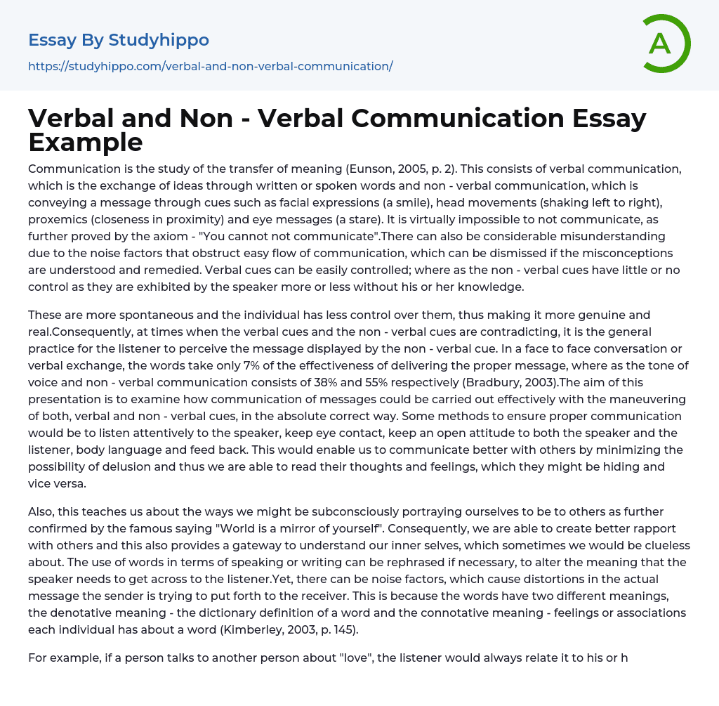 Verbal and Non – Verbal Communication Essay Example