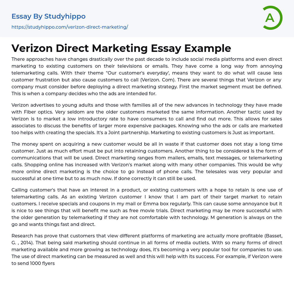 Verizon Direct Marketing Essay Example