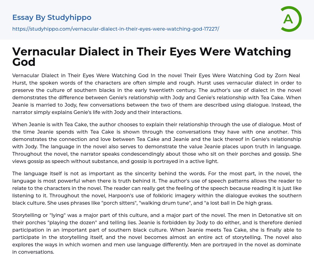 Vernacular Dialect in Their Eyes Were Watching God Essay Example