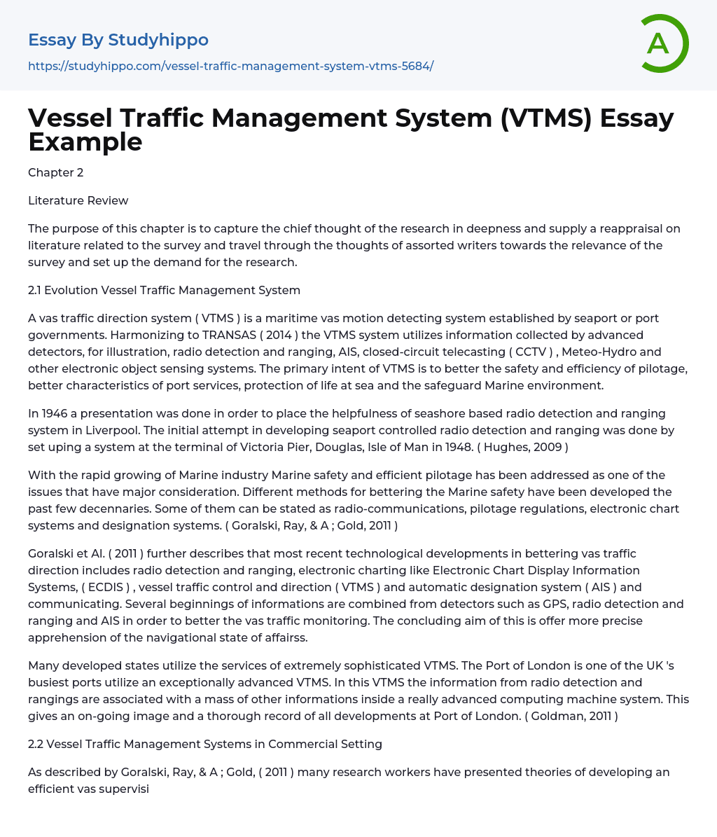 Vessel Traffic Management System (VTMS) Essay Example