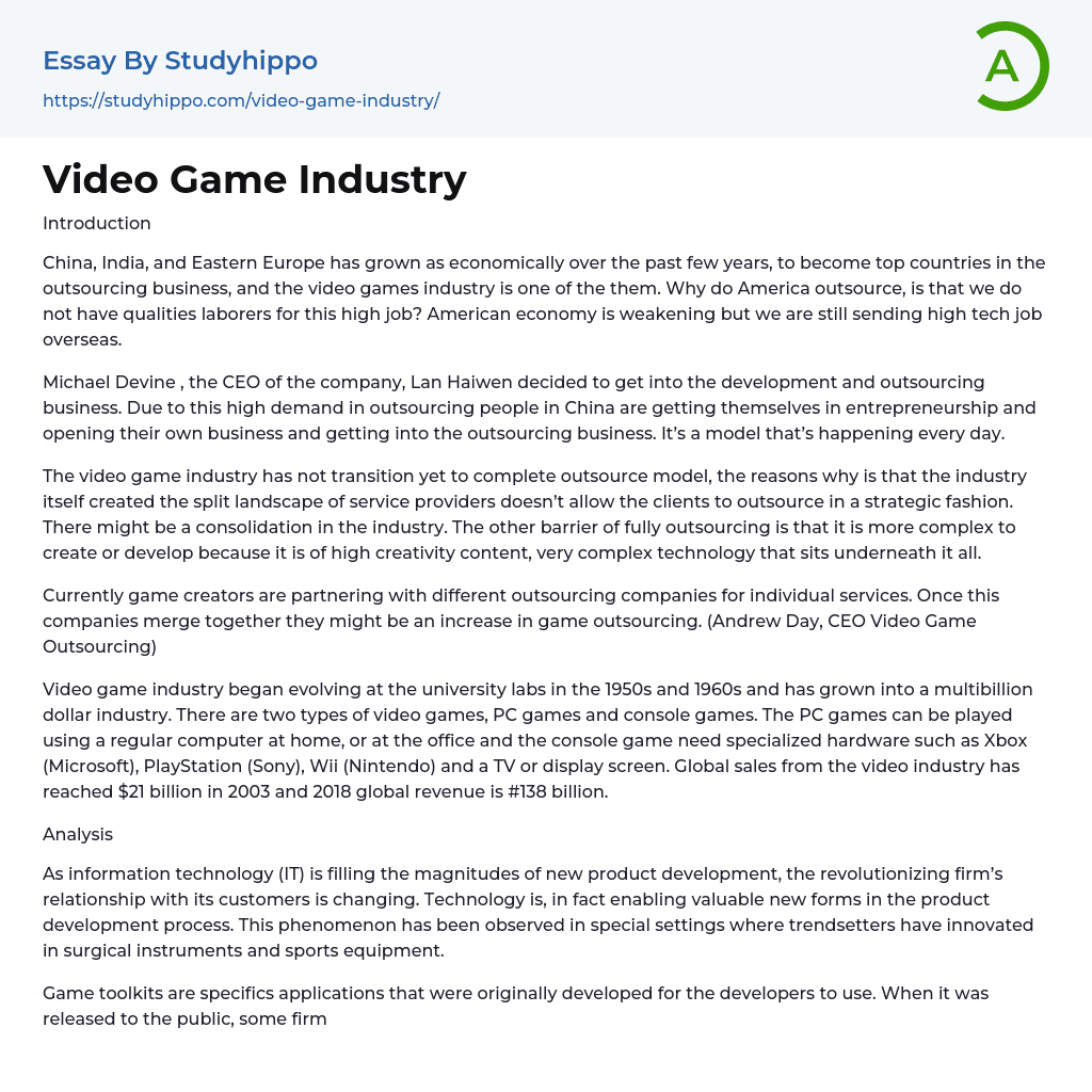 Video Game Industry Essay Example
