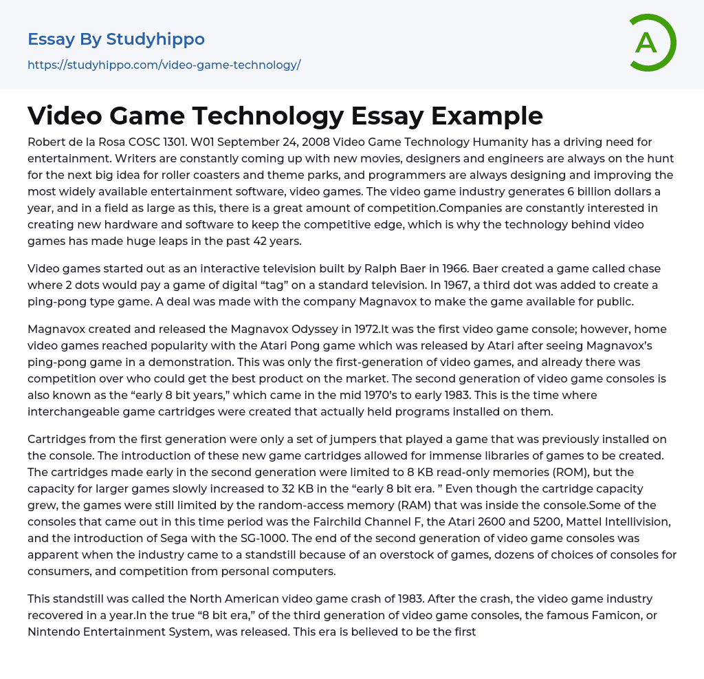 Video Game Technology Essay Example
