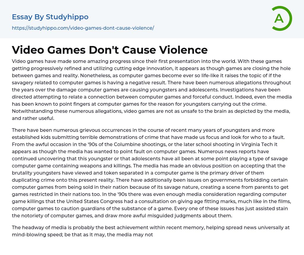 Video Games Don’t Cause Violence Essay Example