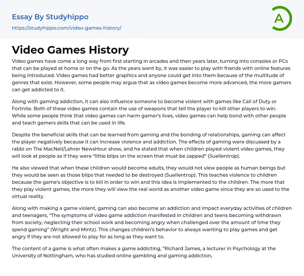 Video Games History Essay Example