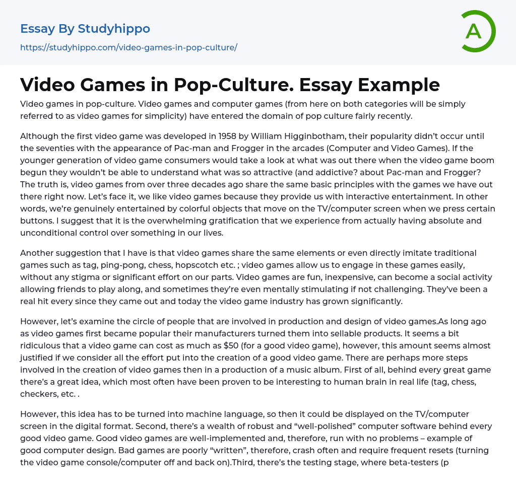 Video Games in Pop-Culture. Essay Example