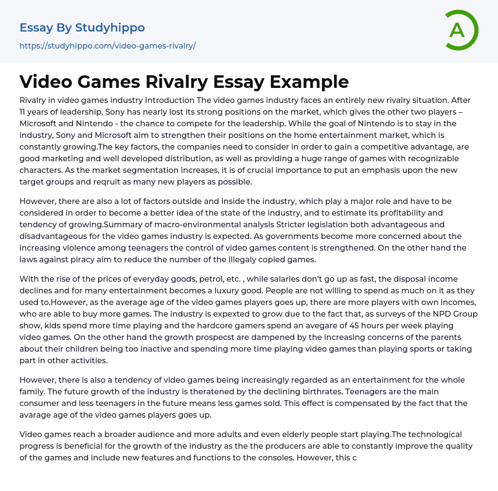 Video Games Rivalry Essay Example