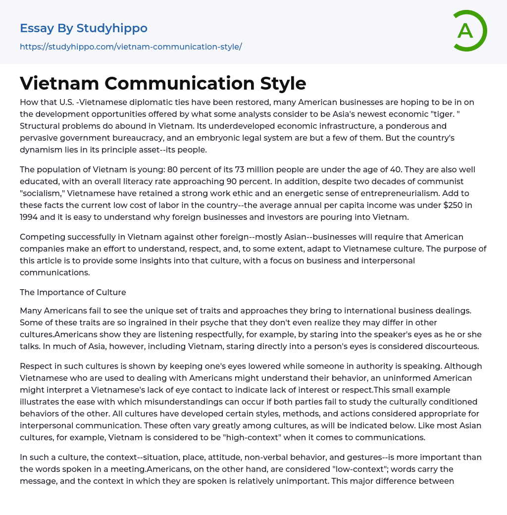 Vietnam Communication Style Essay Example