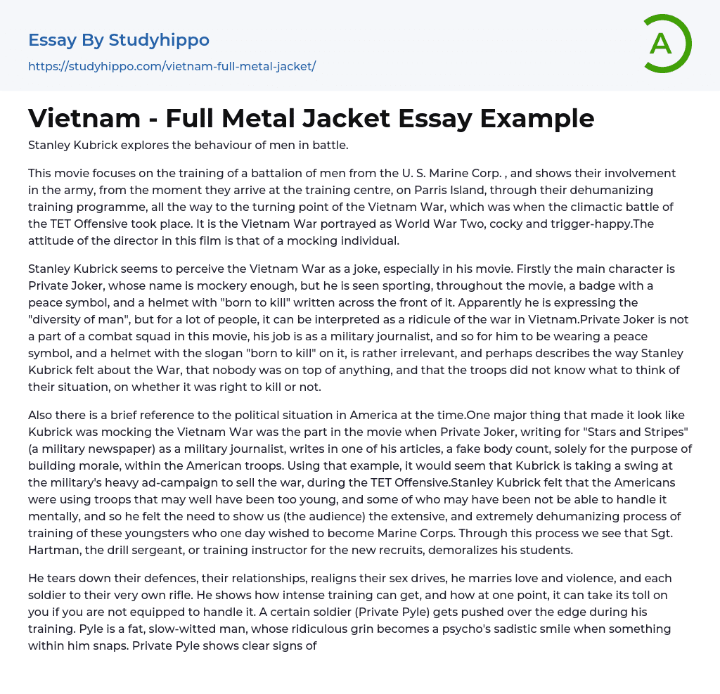 Vietnam – Full Metal Jacket Essay Example
