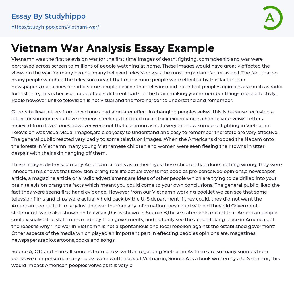 Vietnam War Analysis Essay Example