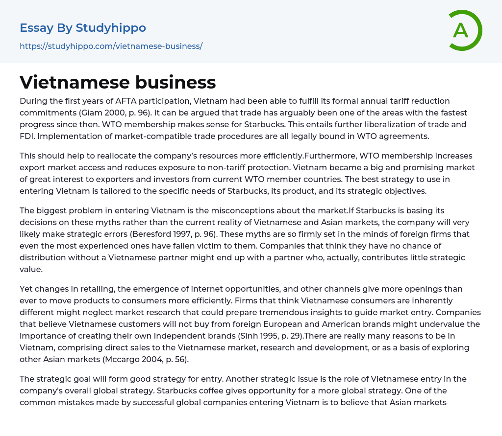 Vietnamese business Essay Example
