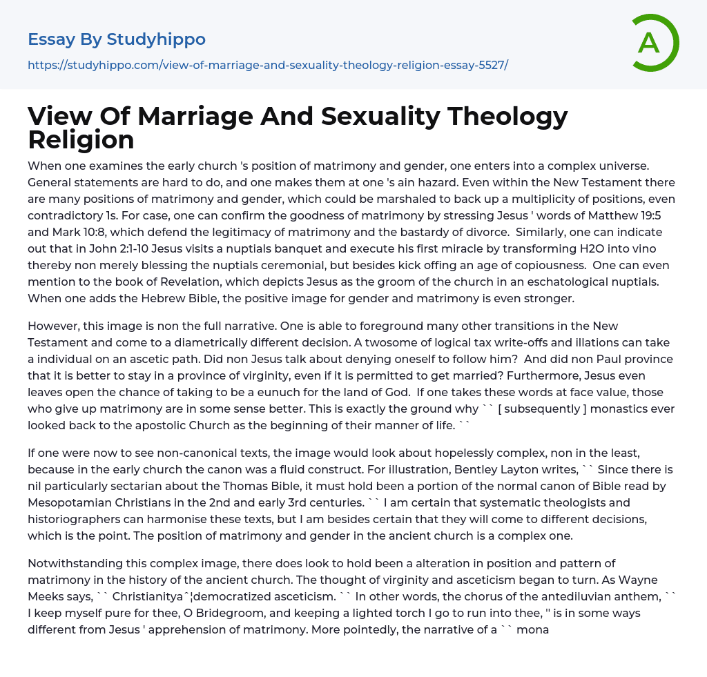 View Of Marriage And Sexuality Theology Religion Essay Example