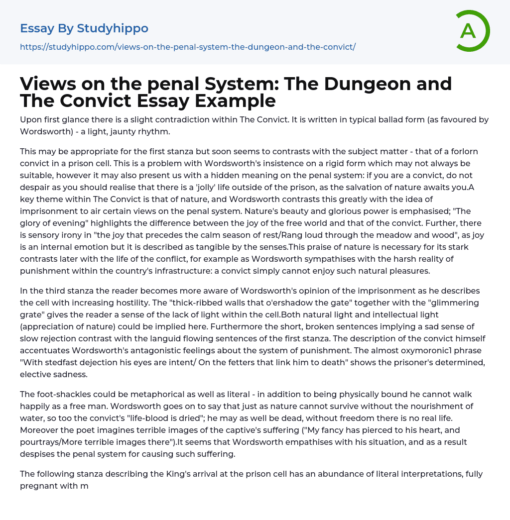 Views on the penal System: The Dungeon and The Convict Essay Example