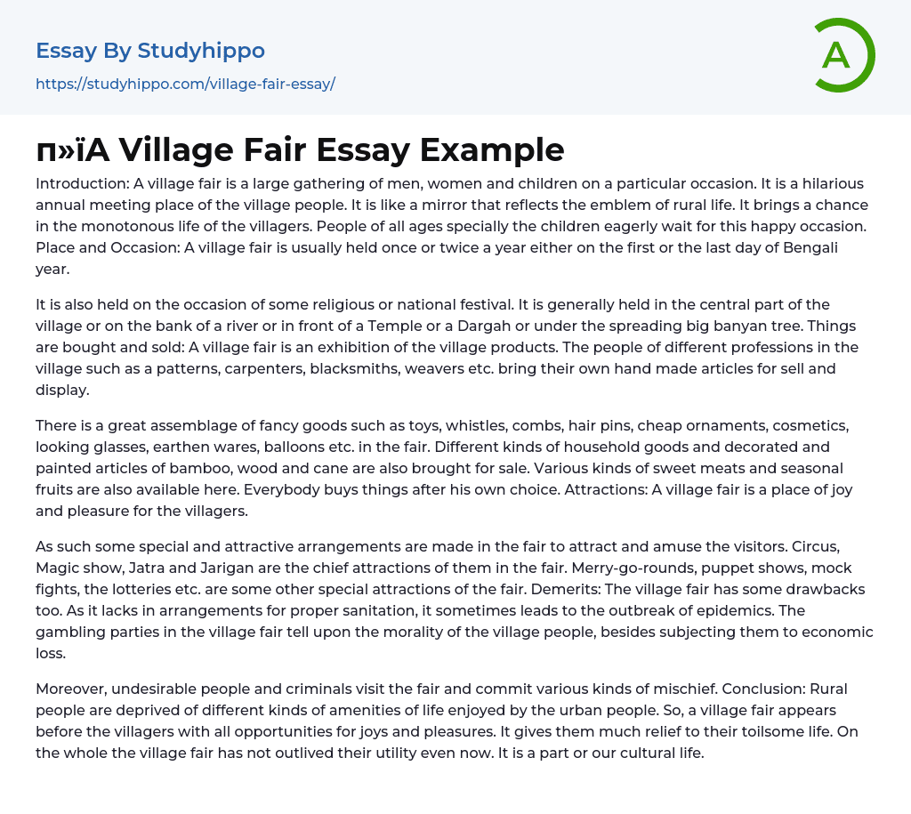 A Village Fair Essay Example