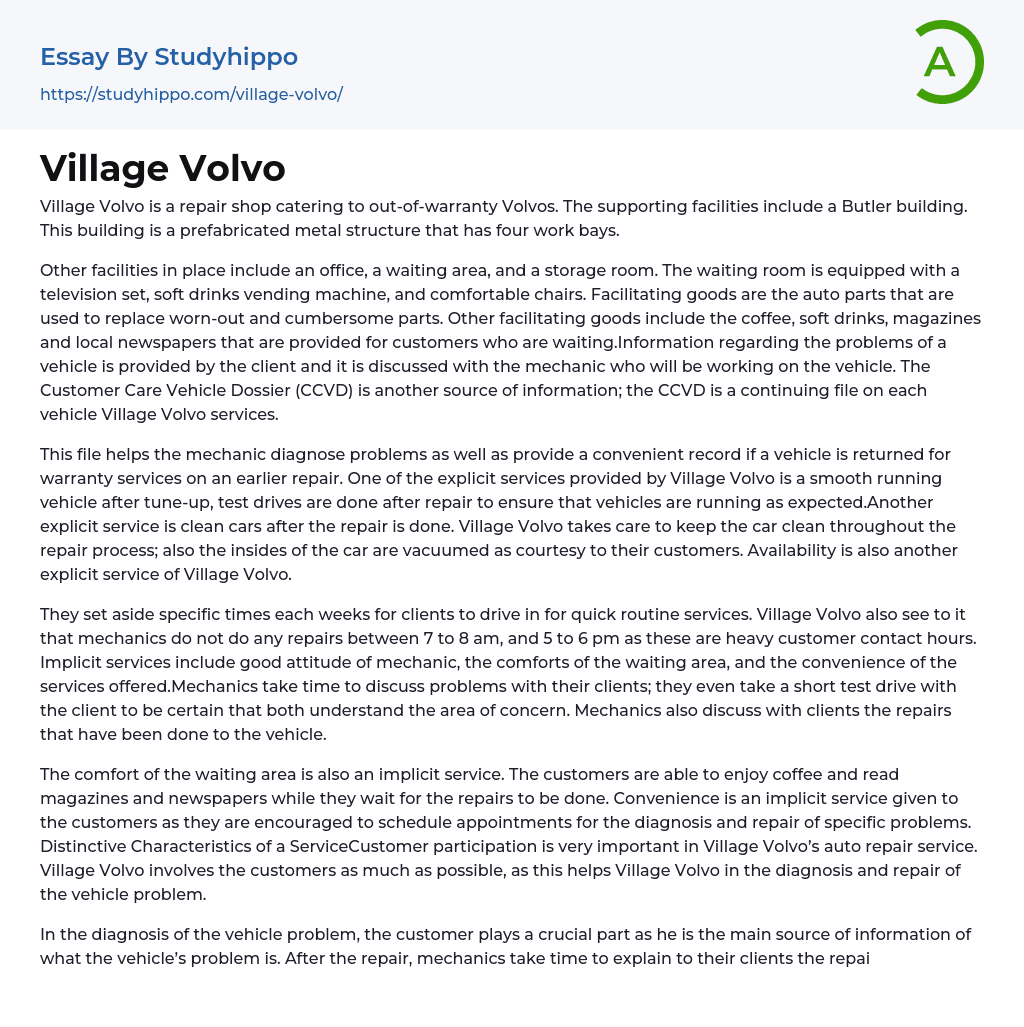 Village Volvo Essay Example