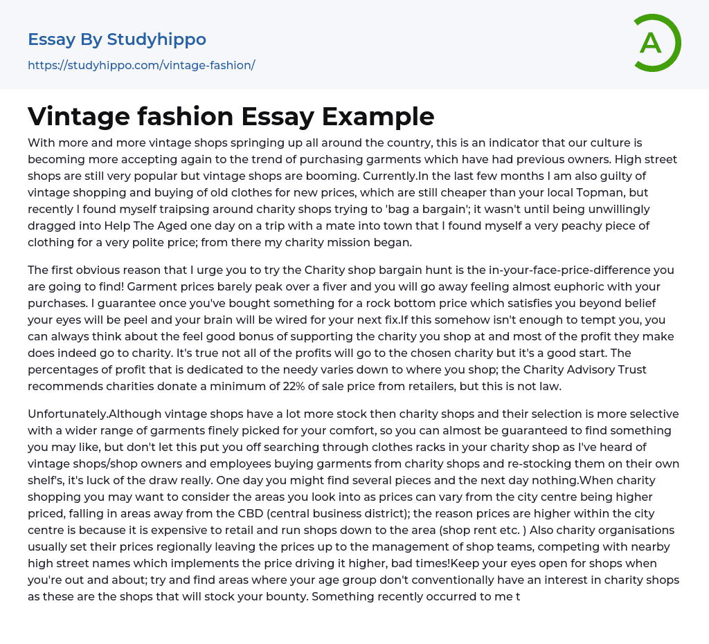 Vintage fashion Essay Example