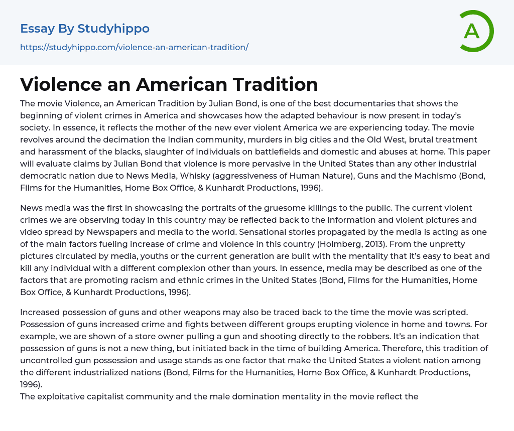 Violence an American Tradition Essay Example