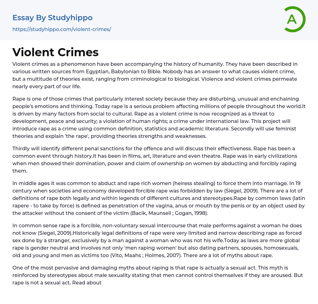 Violent Crimes Essay Example