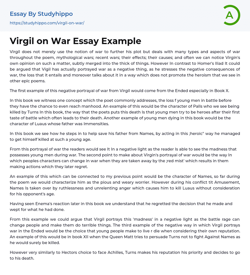 Virgil on War Essay Example