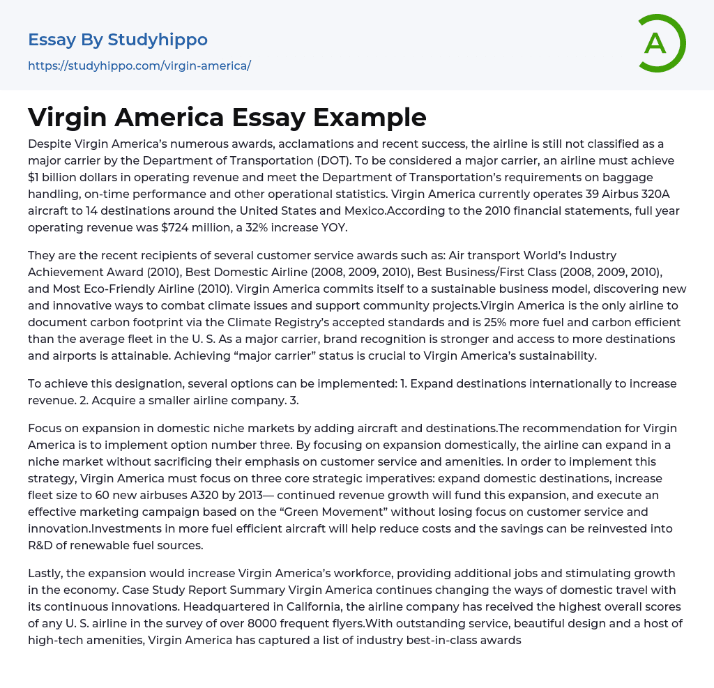 Virgin America Essay Example