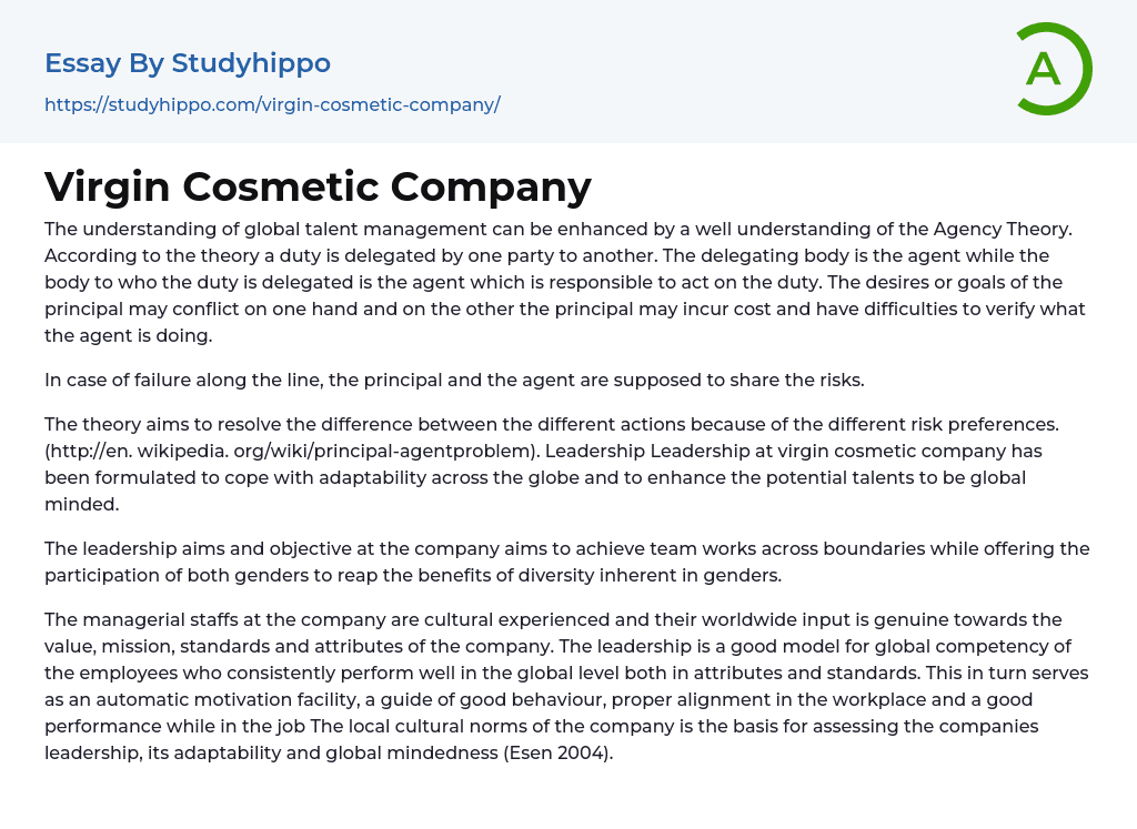 Virgin Cosmetic Company Essay Example