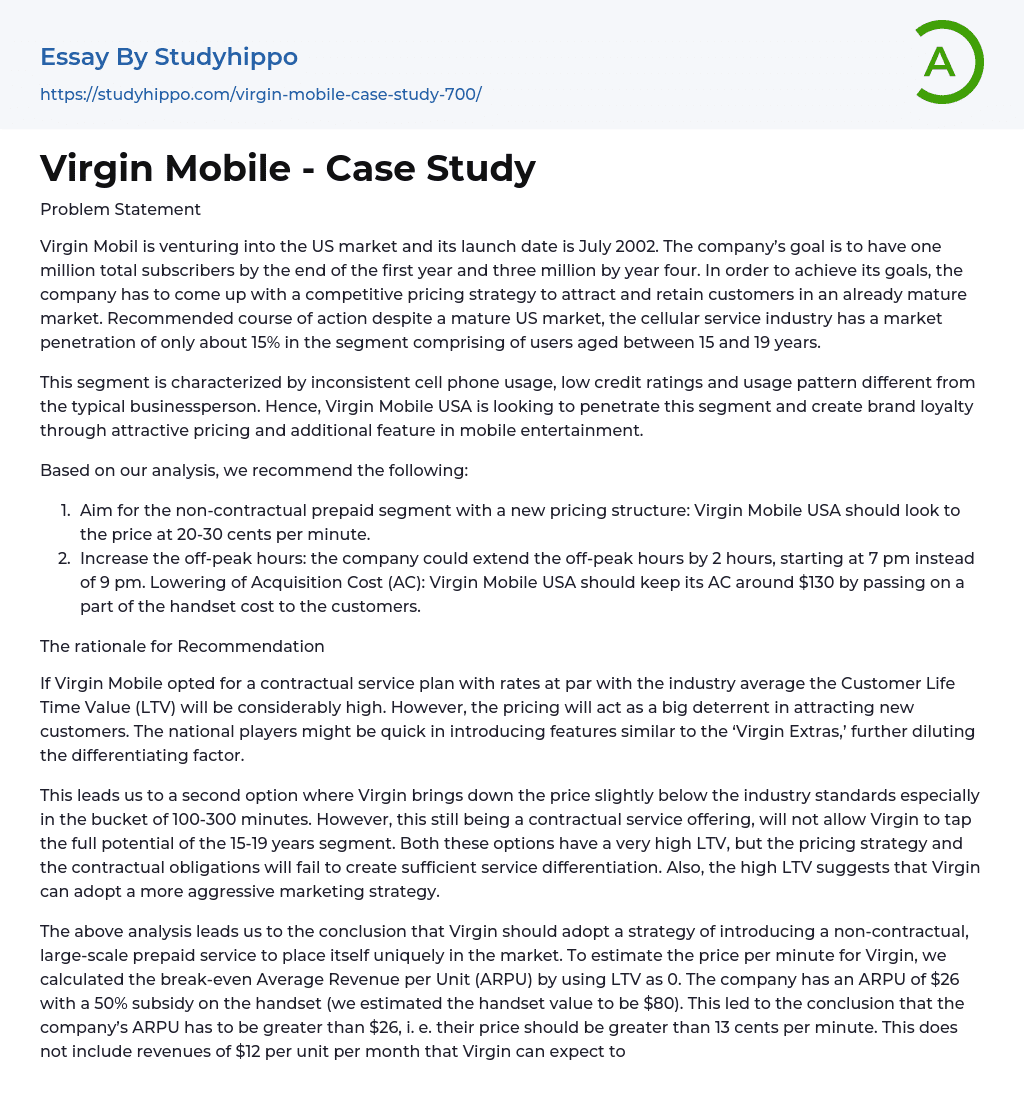 Virgin Mobile – Case Study Essay Example