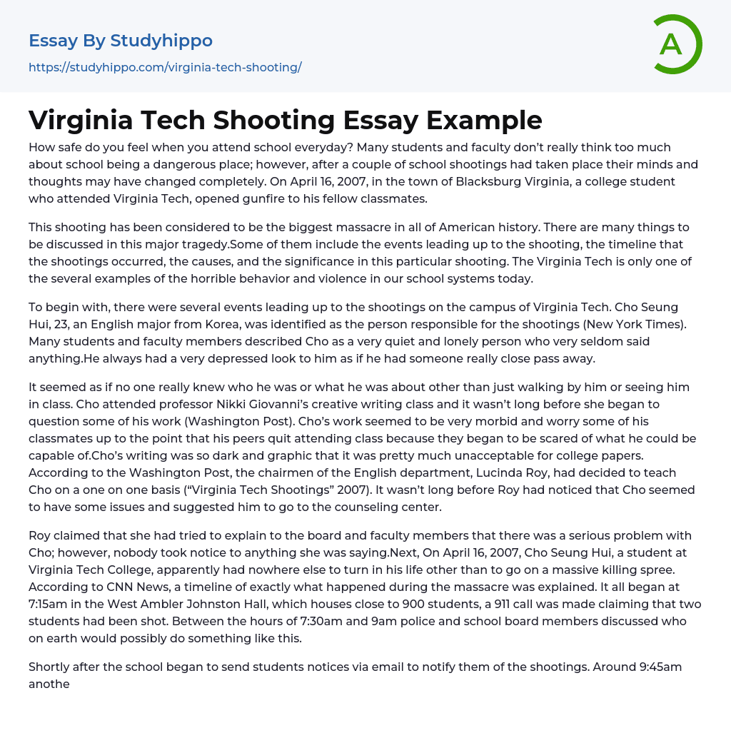 Virginia Tech Shooting Essay Example