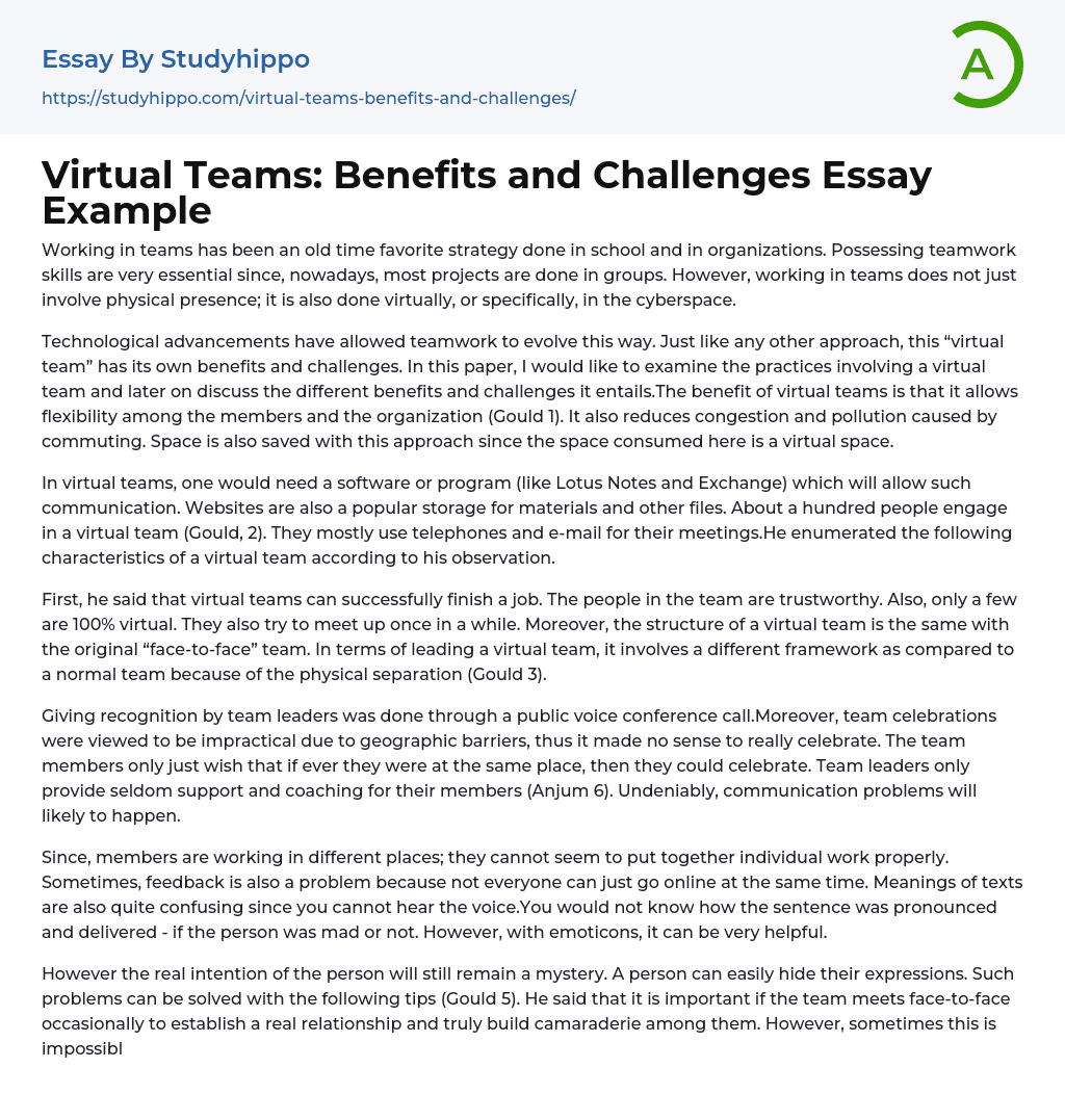 Virtual Teams: Benefits and Challenges Essay Example