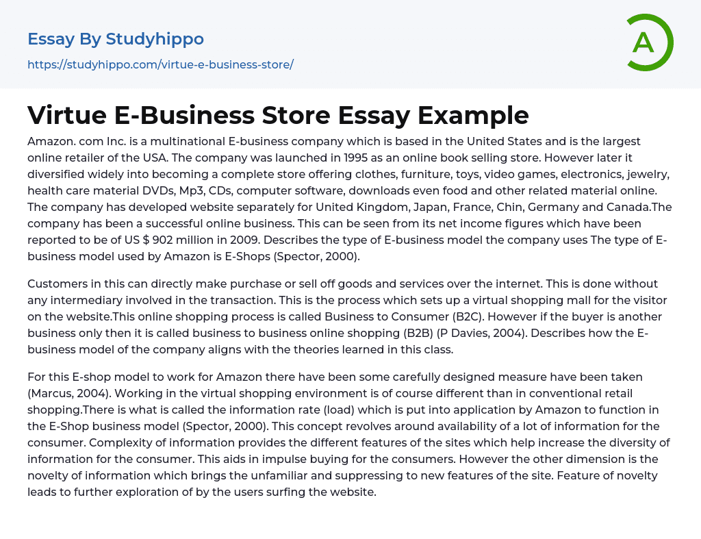 Virtue E-Business Store Essay Example