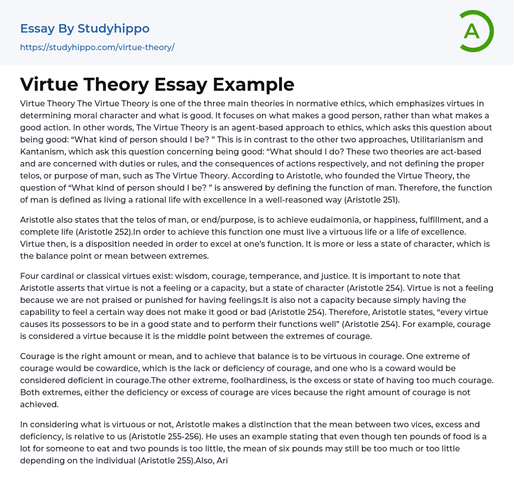 Virtue Theory Essay Example