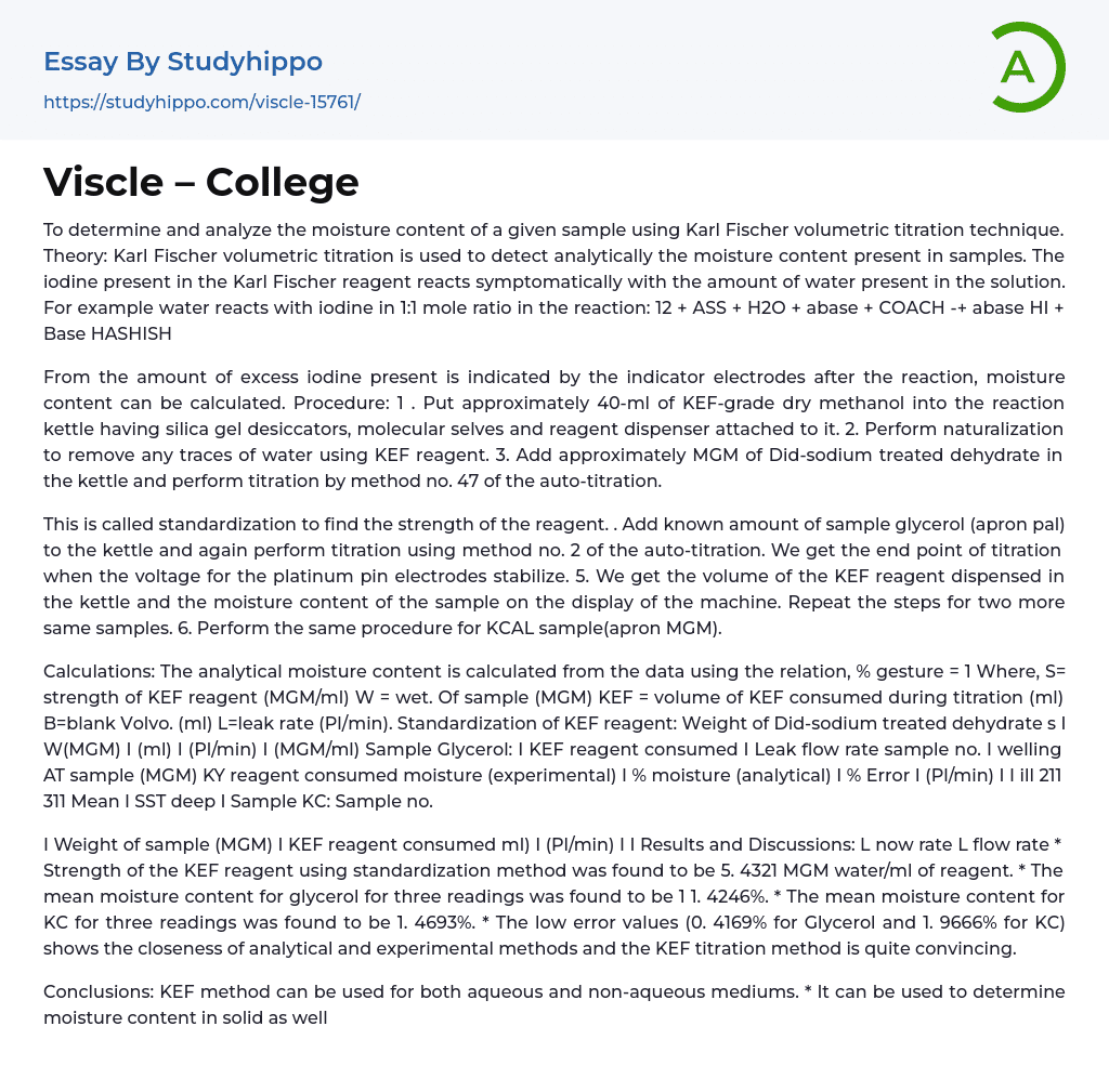 Viscle – College Essay Example