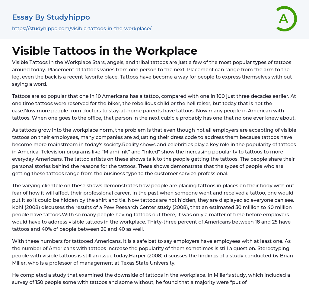 Visible Tattoos in the Workplace Essay Example