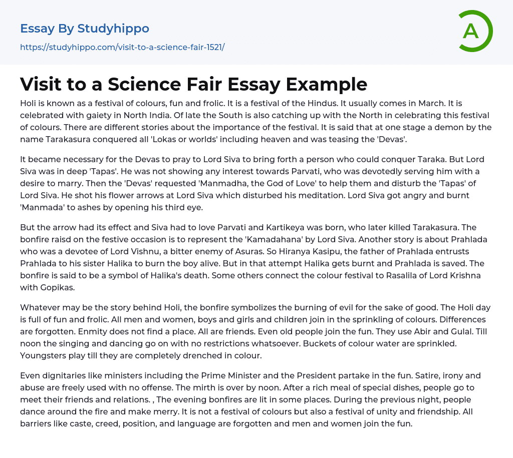 Visit to a Science Fair Essay Example