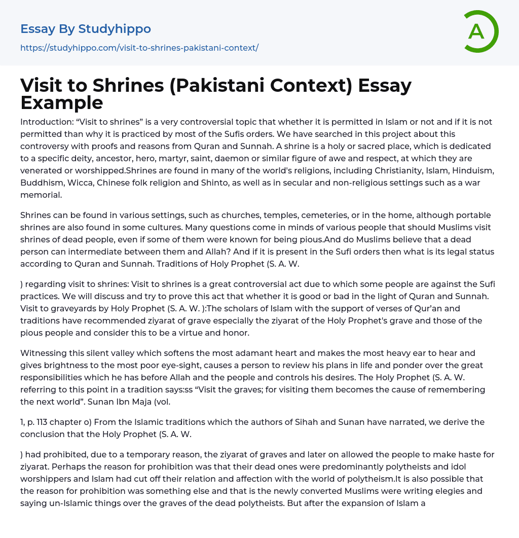 Visit to Shrines (Pakistani Context) Essay Example