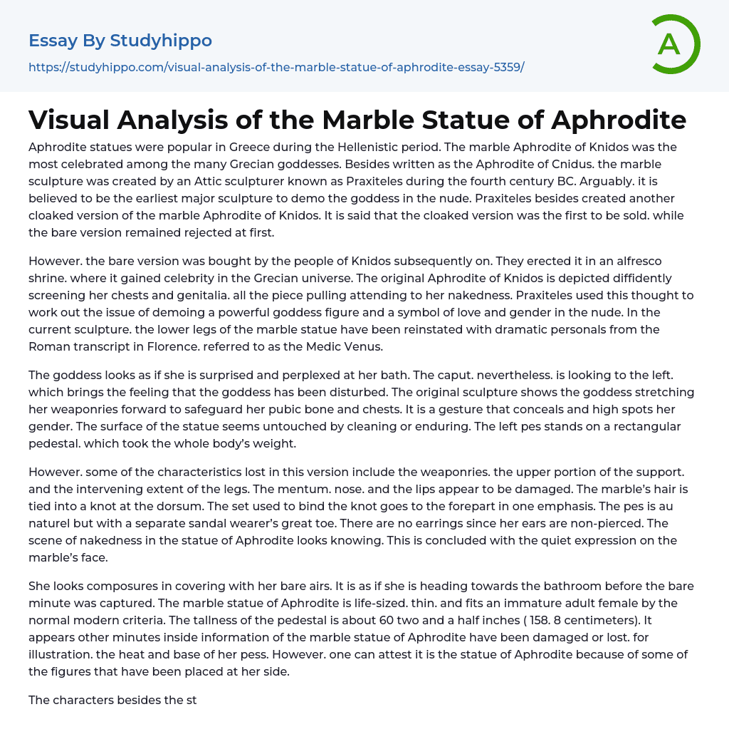 Visual Analysis of the Marble Statue of Aphrodite Essay Example