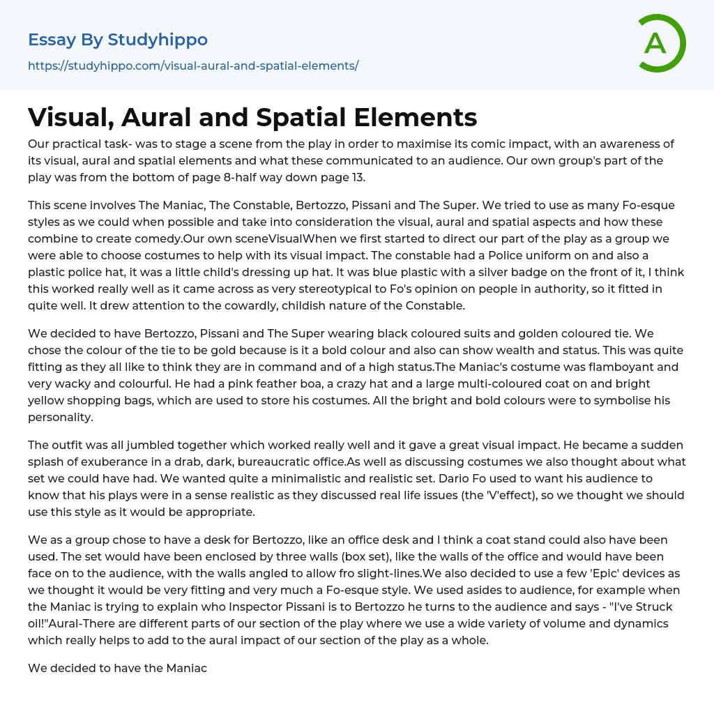 Visual, Aural and Spatial Elements Essay Example