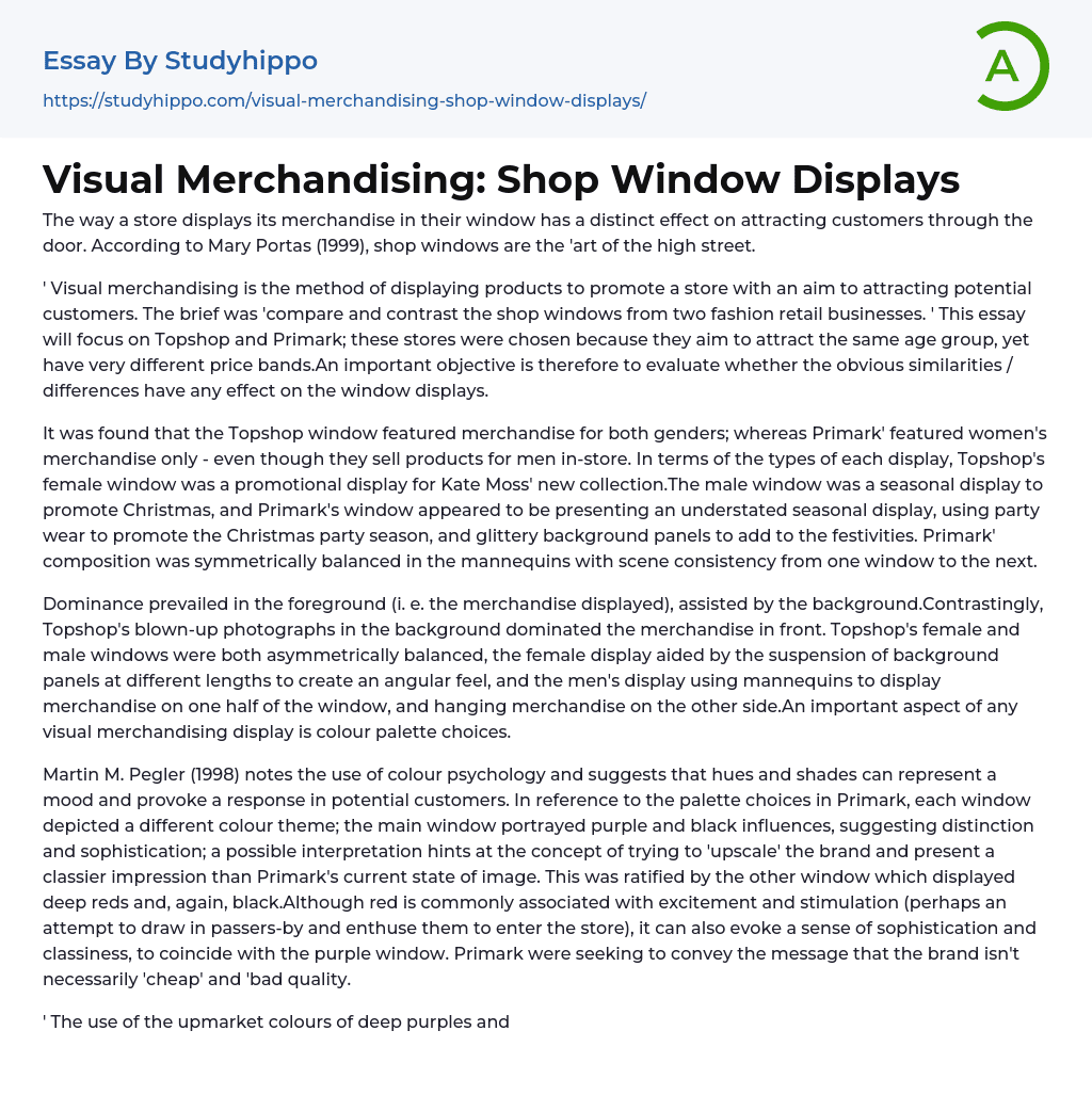 Visual Merchandising: Shop Window Displays Essay Example