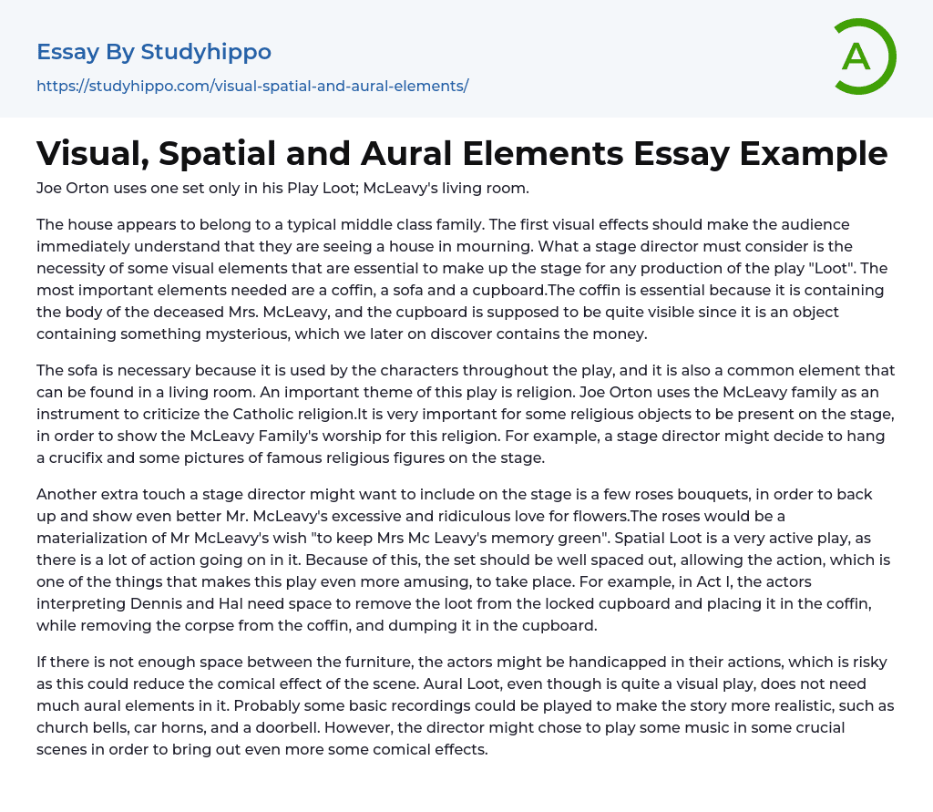 Visual, Spatial and Aural Elements Essay Example