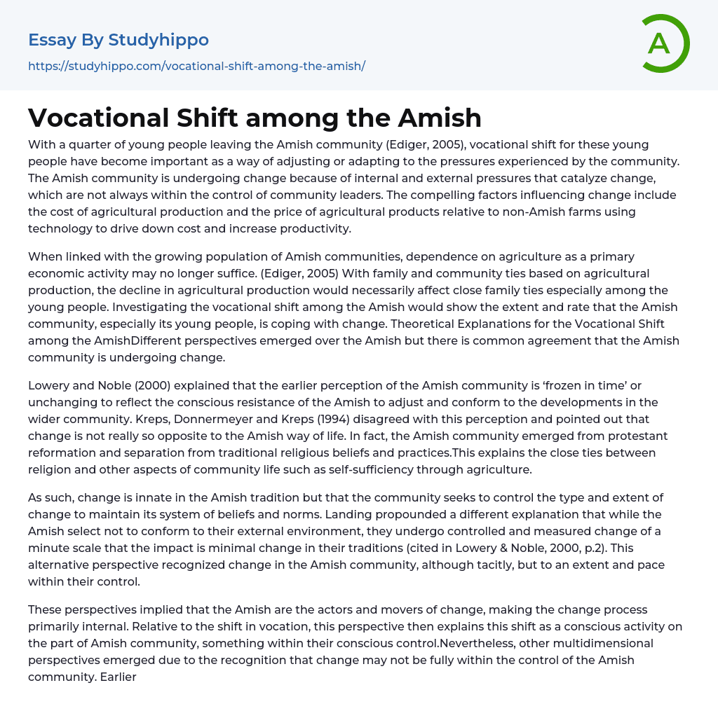 Vocational Shift among the Amish Essay Example