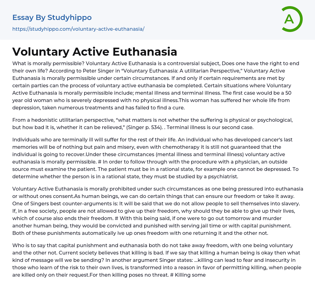 Voluntary Active Euthanasia Essay Example