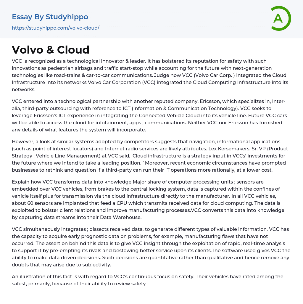 Volvo & Cloud Essay Example