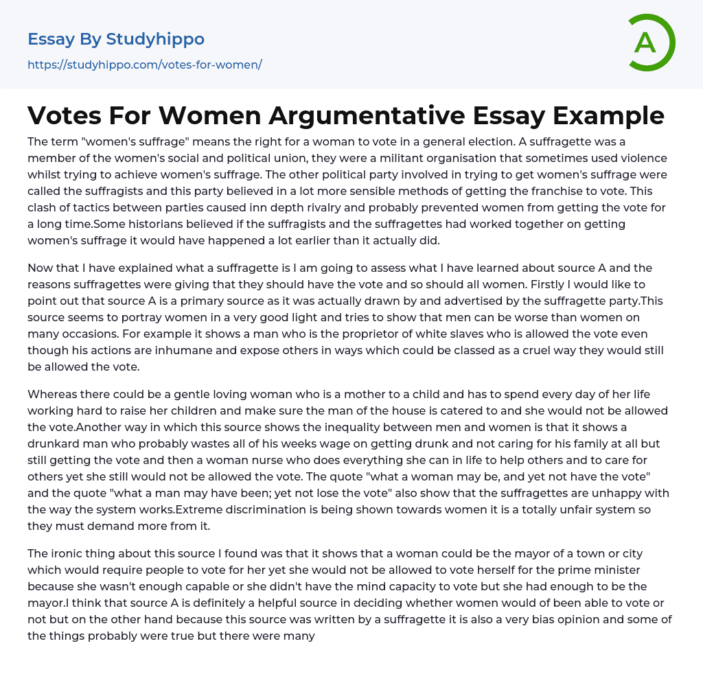 Votes For Women Argumentative Essay Example
