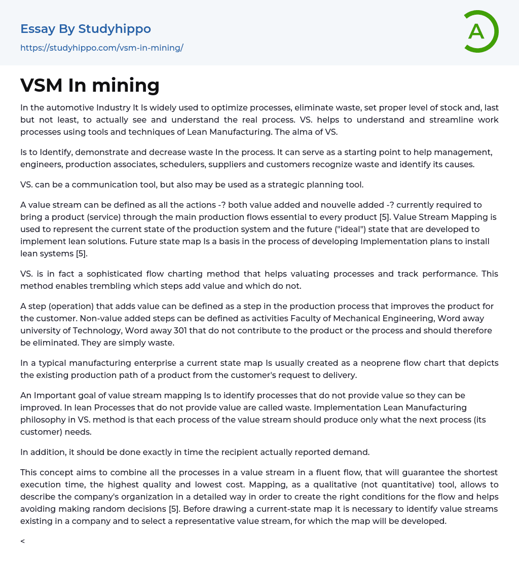 VSM In mining Essay Example