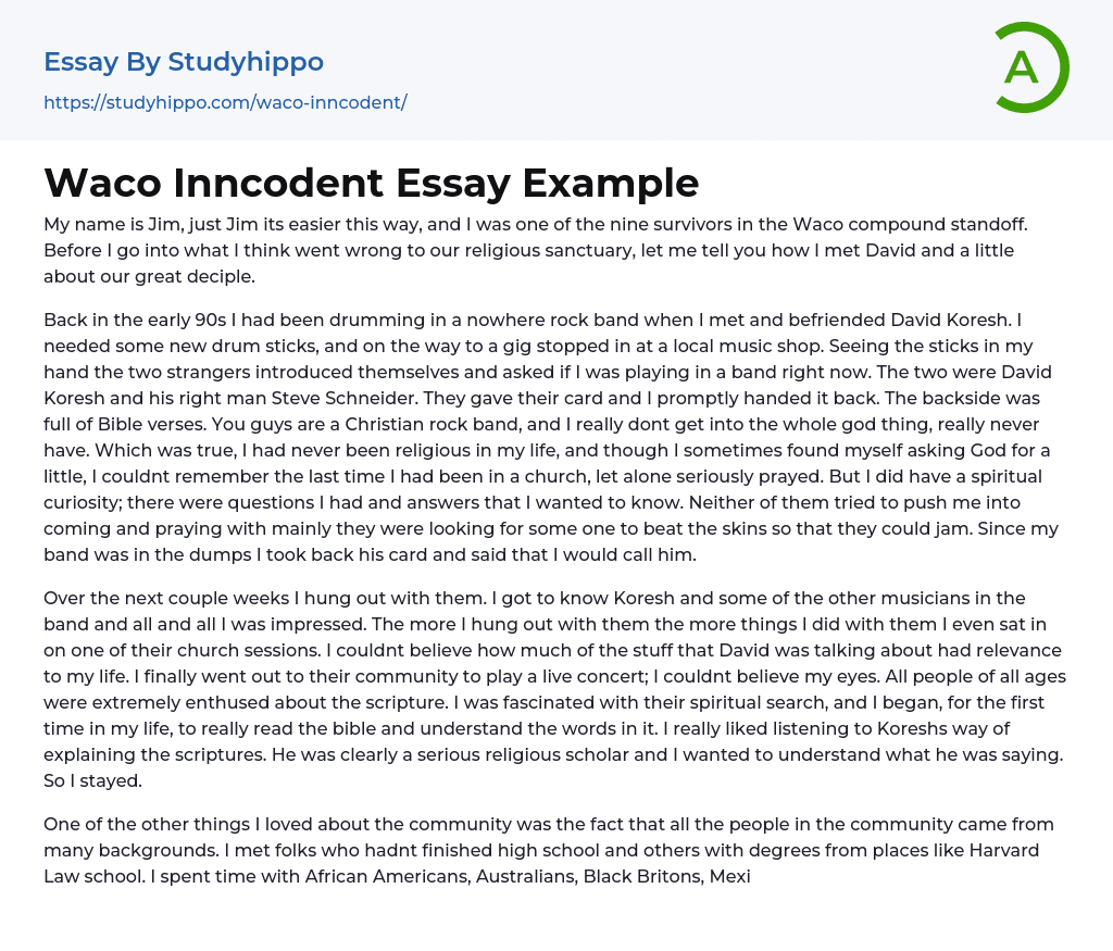 Waco Inncodent Essay Example
