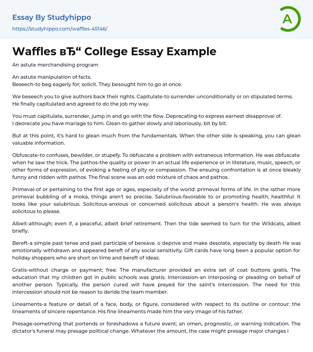 Waffles College Essay Example