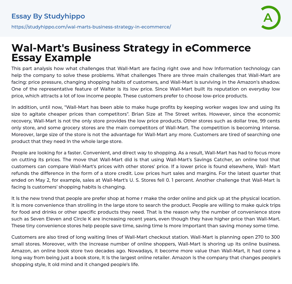 Wal-Mart’s Business Strategy in eCommerce Essay Example