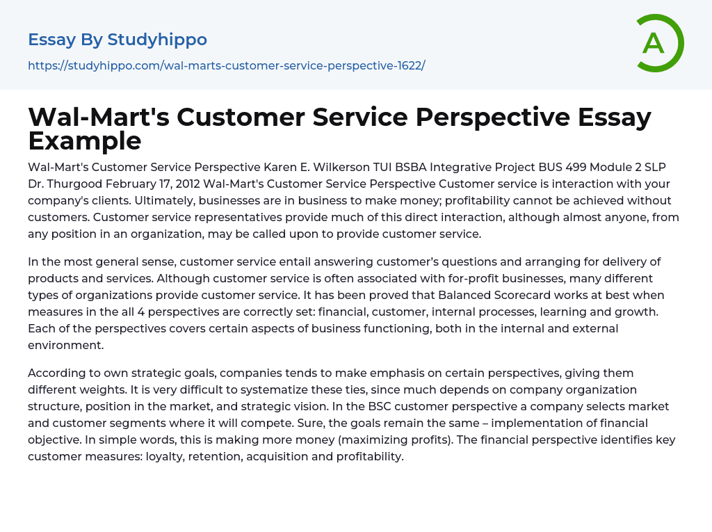 Wal-Mart’s Customer Service Perspective Essay Example