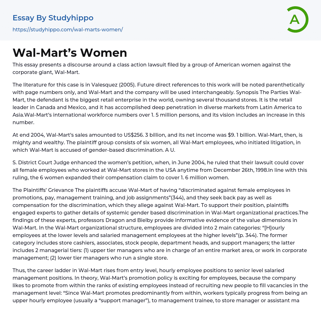 Wal-Mart’s Women Essay Example